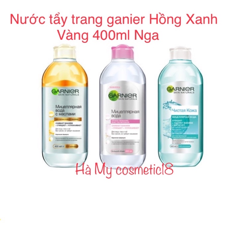 Nước tẩy trang ganier Hồng - Xanh -Vàng 400ml Nga