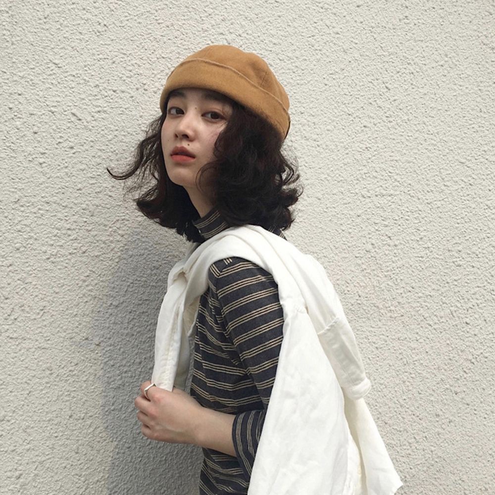 MOCHO Mũ beanie vải không vành màu trơn hình gấu bắc cực phong cách Hàn Quốc cổ điển dành cho nam và nữ