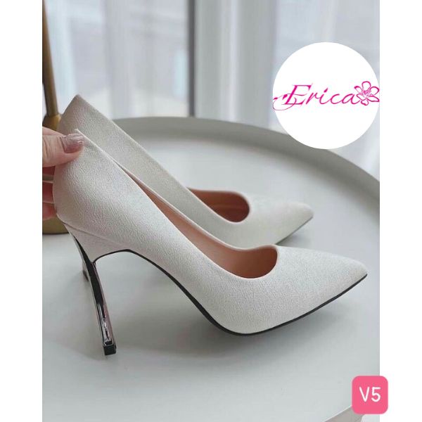 giày kim tuyến trắng phối gót Sơn đen cuốn hút mọi ánh nhìn- ERICA SHOES- V5
