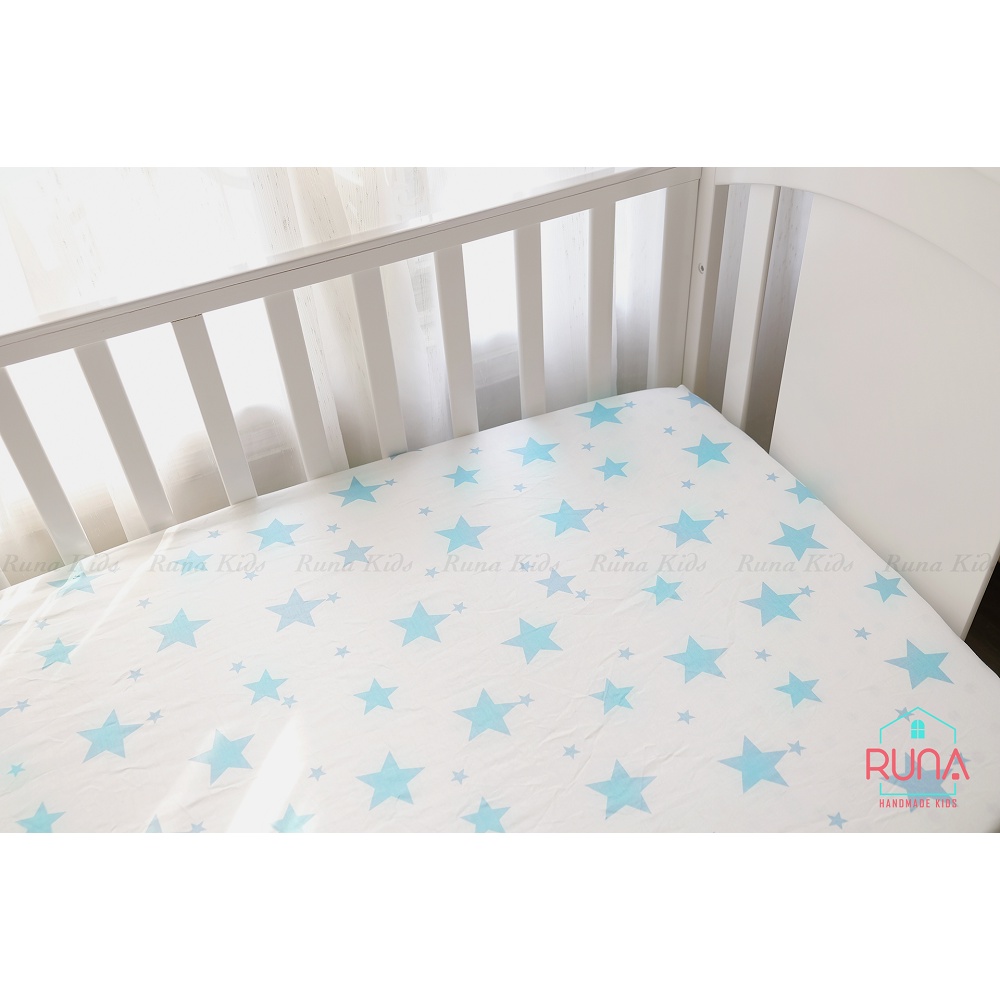 Ga chun bọc nệm cũi của bé RUNA KIDS Cotton Hàn 100% cao cấp mềm mịn thoáng mát an toàn cho da bé kích thước 56x100cm