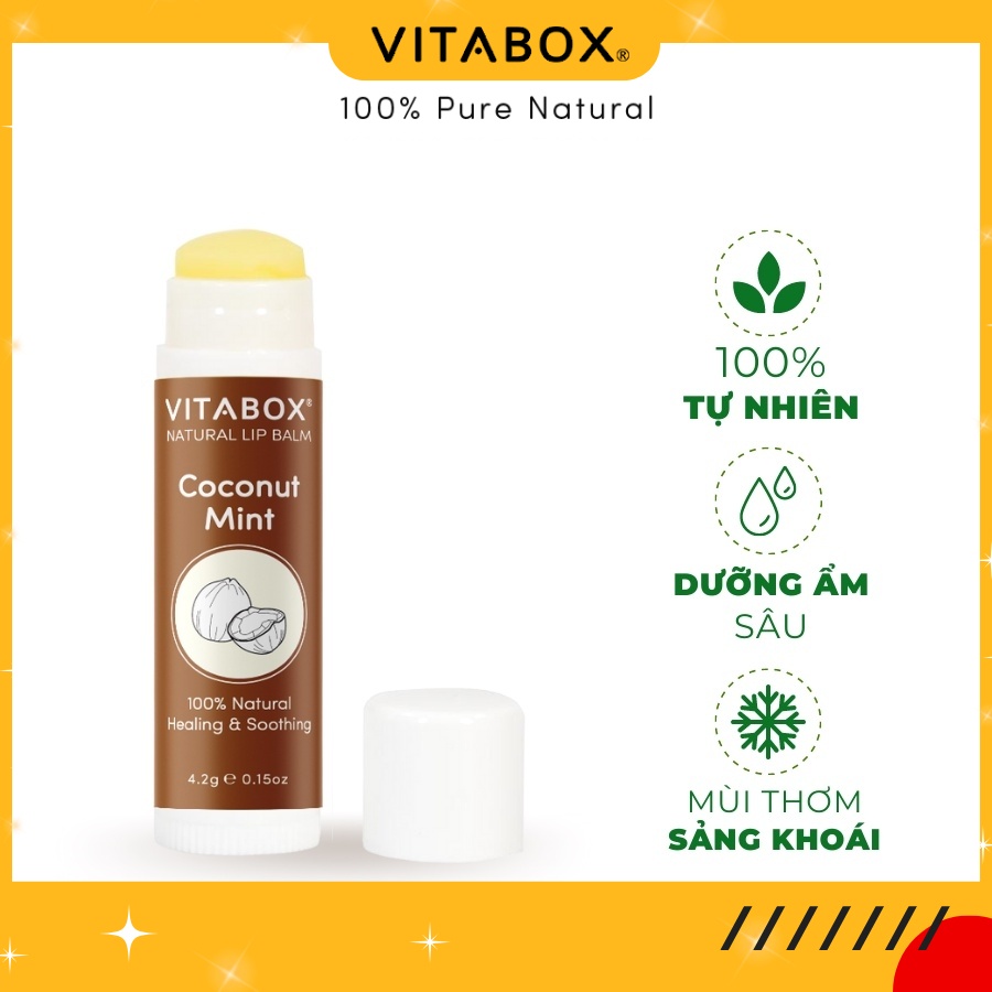 Son dưỡng không màu Coconut Mint VITABOX lip balm - 100% tự nhiên, dưỡng ẩm lâu không thâm môi
