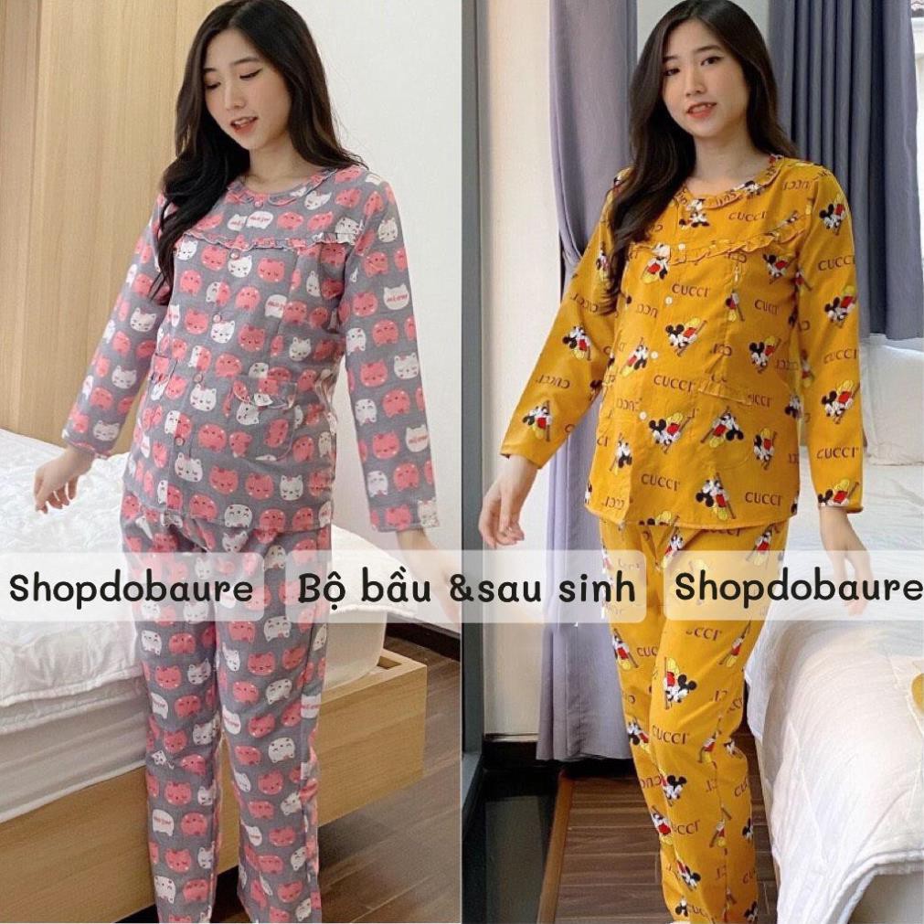 Bộ bầu và sau sinh DÀI TAY Xuân Hè cho con bú, size 38->85kg, chất kate thái, cho bà bầu mặc nhà ་