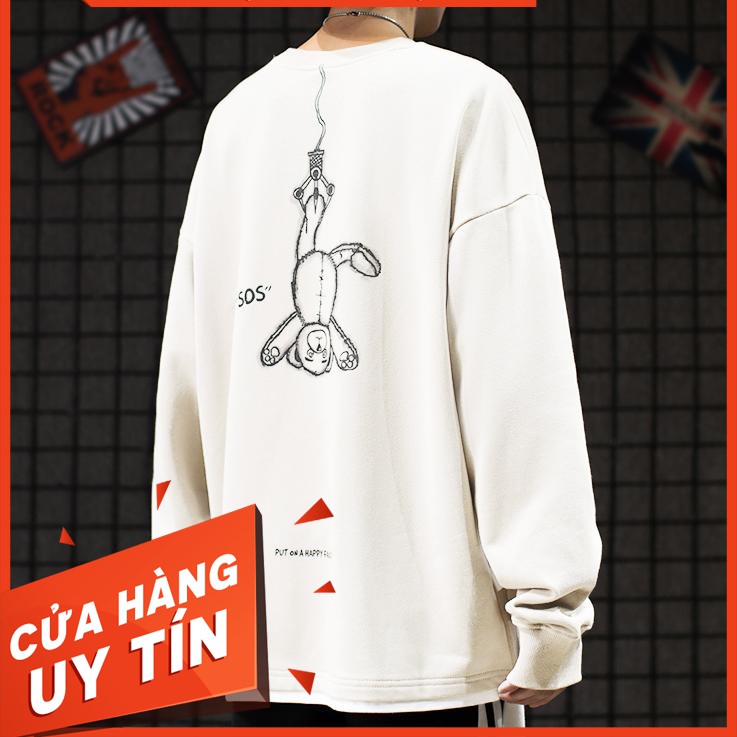 [VIDEO THẬT] Áo Sweater Form Rộng Nỉ Ngoại Gấu Treo 4 màu (Unisex nam nữ đều mặc được)