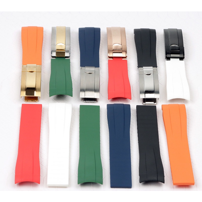 Dây Đeo Đồng Hồ Bằng Cao Su Silicon Màu Đen 20mm Chống Nước Kèm Khóa Cho Rolex