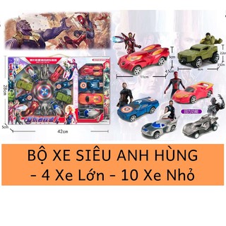 Đồ chơi Bộ 14 Xe Siêu anh hùng gồm 4 xe to 10 xe nhỏ