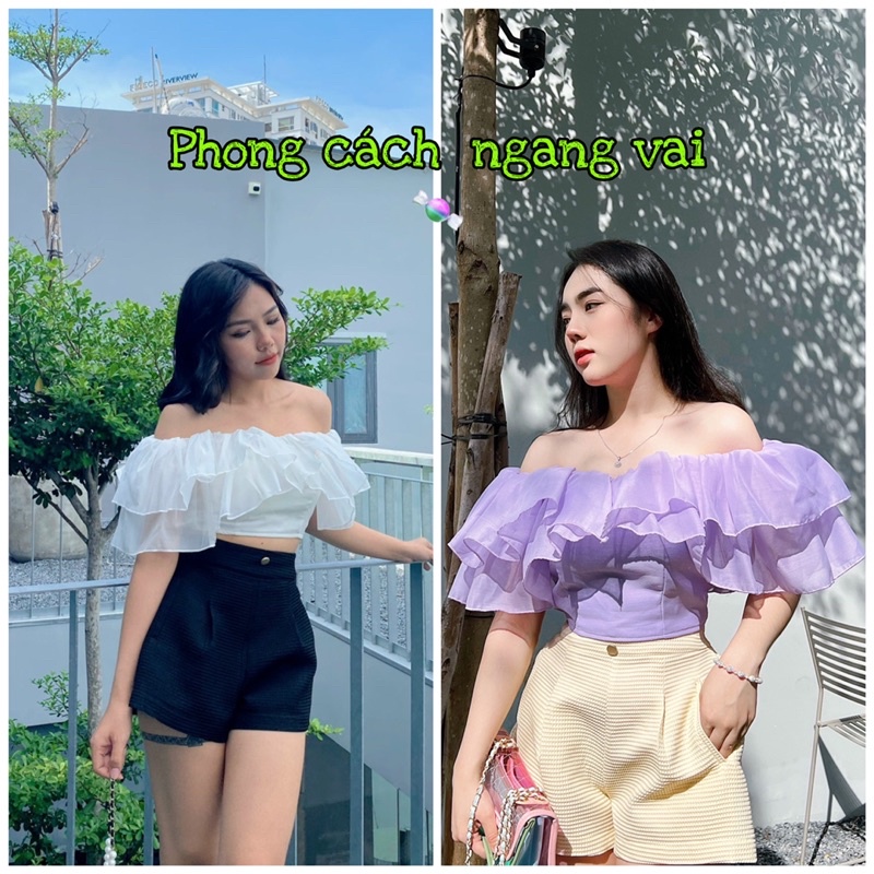Áo Croptop Nữ Bèo Ngực 2 Tầng,  Áo Kiểu Thiết Kế  Đa Dạng 5 Kiểu Mặc Linh Hoạt, Áo Nữ Trễ Vai Dạo Phố HOT Mùa Hè