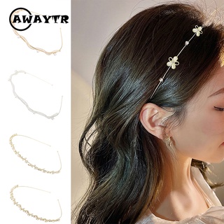 Image of AWAYTR New Fashion Pearl Alloy Headband Rhinestones Temperament Hairband for Women Simple Hair Accessories