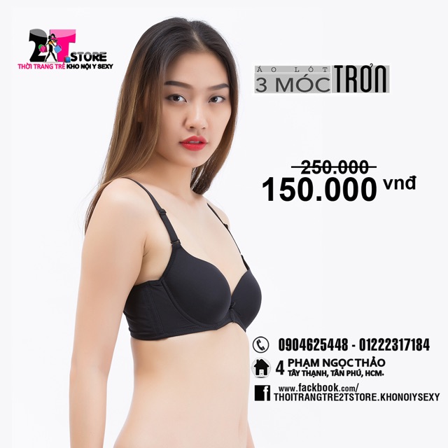 Áo Nâng Ngực Cotton 3 Móc Trơn (Đen)