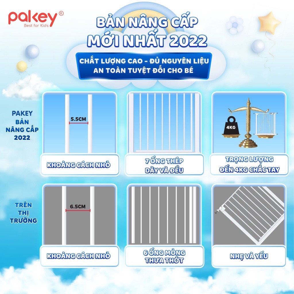 Thanh chắn cửa, chắn cầu thang không khoan tường an toàn cho trẻ nhỏ Pakey bảo hành 1 năm