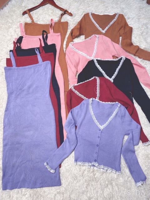 Set đồ len mongtoghi QC gồm váy 2 dây + áo tay dài