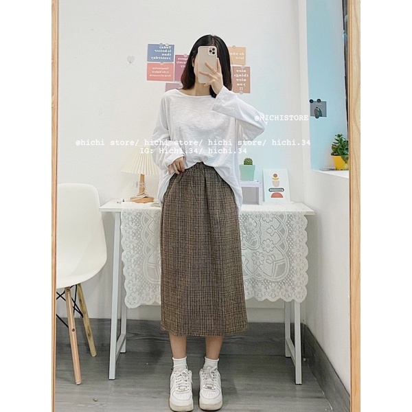 chân váy kẻ dài midi ẢNH THẬT VIDEO hichi | BigBuy360 - bigbuy360.vn