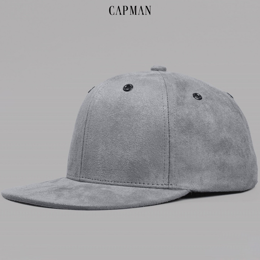 Mũ snapback chính hãng CAPMAN phong cách hiphop vải da lộn trơn màu xám CM59
