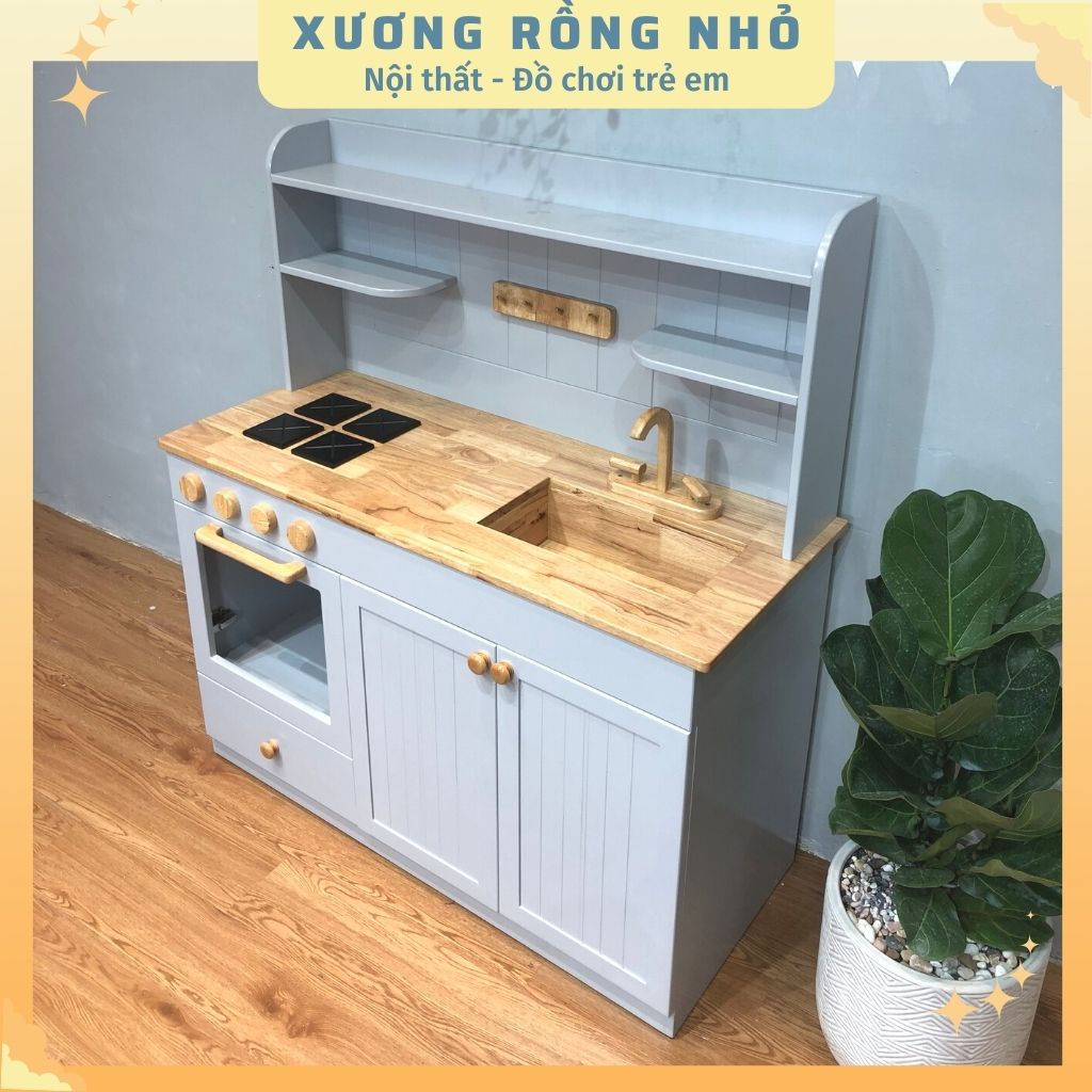 Kệ bếp đồ chơi bằng gỗ-Kệ đồ chơi cho bé-Kệ bếp trẻ em may đo theo yêu cầu-Xương Rồng Nhỏ