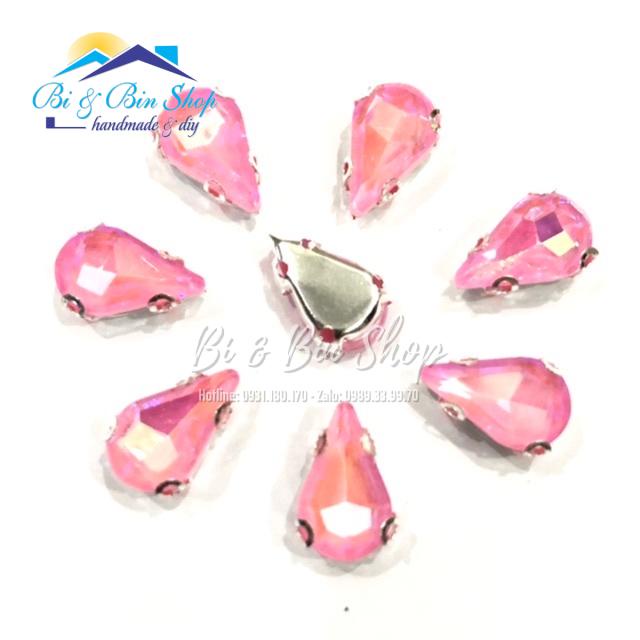 20 Viên Đá Đế Giọt Nước 8x13mm Pha Lê Ánh Cừ Đính Kết Trang Phục Thời Trang