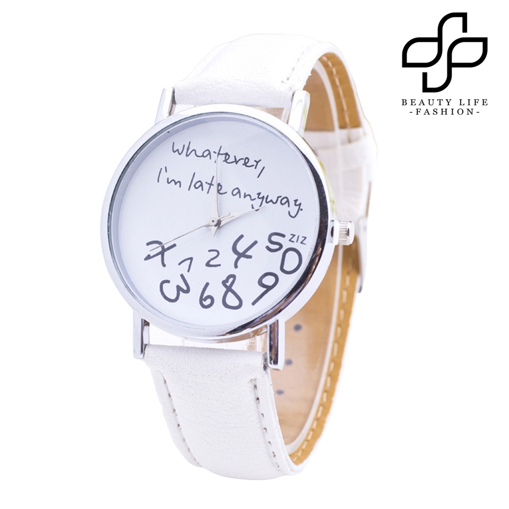 BEA™ Whatever Im Late Anyway Letter Round Dial Leather Quartz Watch