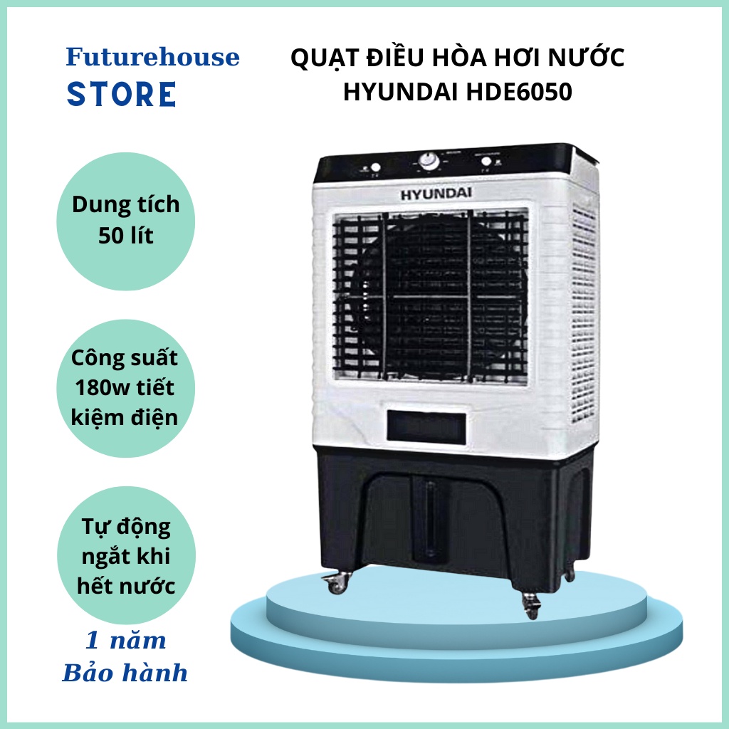 Quạt điều hòa hơi nước dung tích 50 Lít Hyundai HDE 6050 - Tặng 2 bịch đá khô, Bảo hành 12 tháng toàn quốc