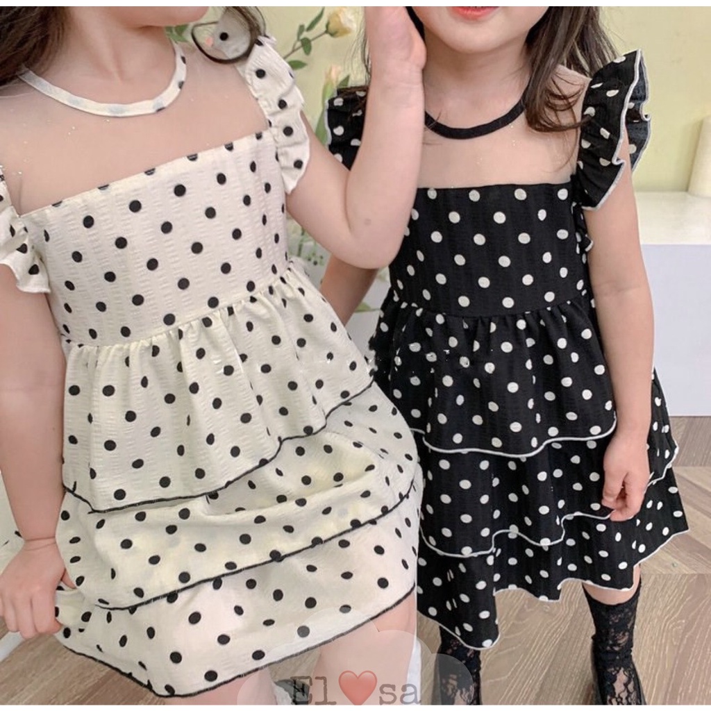 Váy bé gái - Váy chấm bi 3 tầng phối ren bánh bèo siêu xinh cho bé 1-5 Tuổi annakids