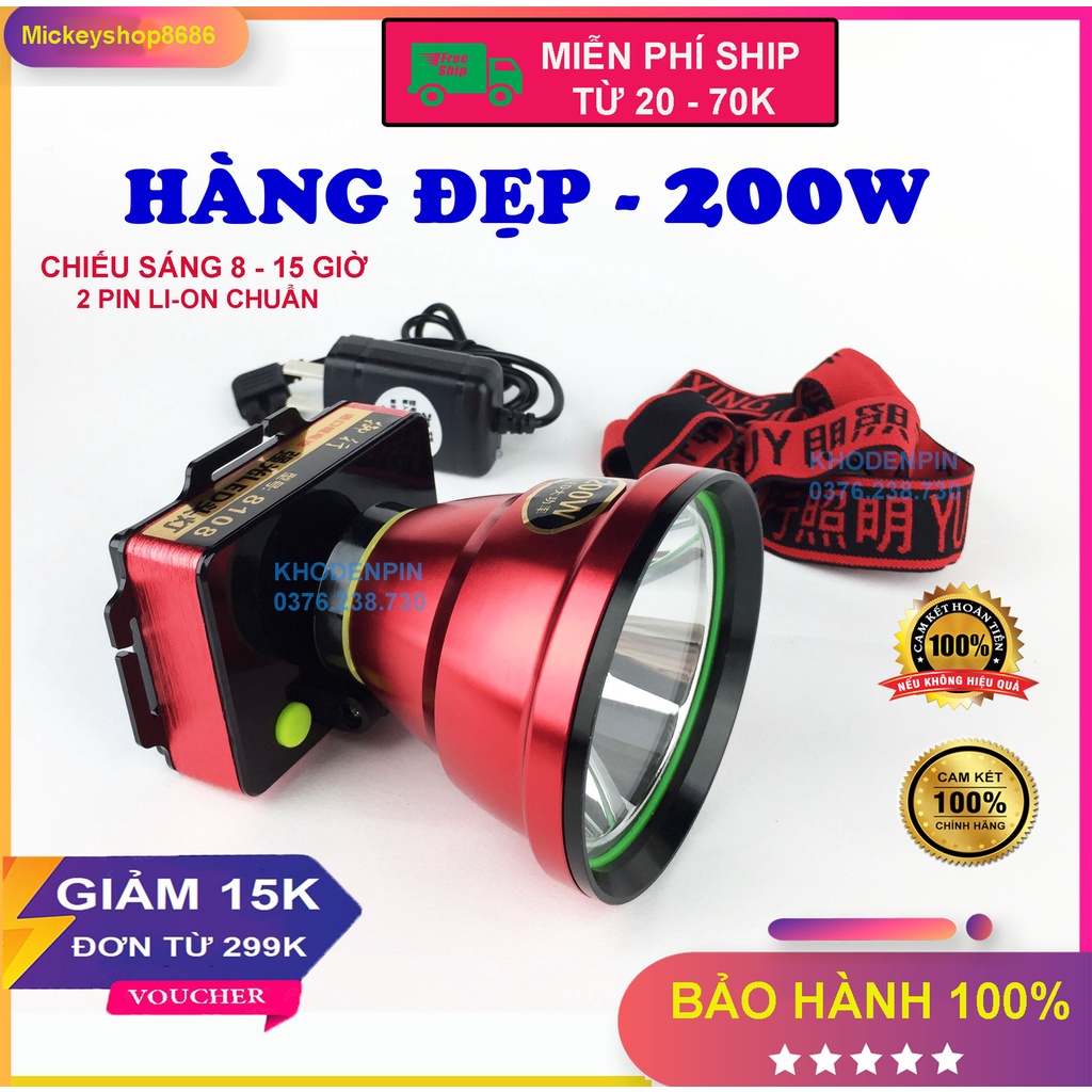 Đèn pin đội đầu YUXING 8108 LED 200w cao cấp chống nước  đèn led siêu sáng Ánh sáng vàng hoặc ánh sáng trắng