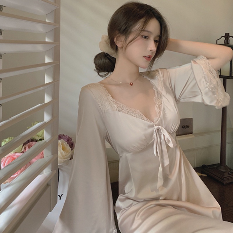Bộ Đồ Ngủ Tay Dài Cổ Chữ V Có Đệm Ngực Thời Trang Pháp Hàng Mới 2022
