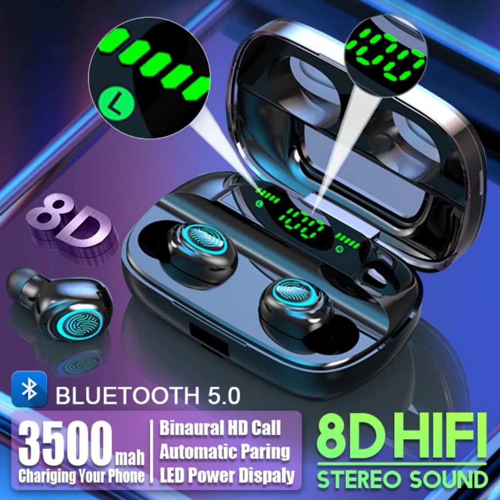 (CAO CẤP) Tai Nghe Bluetooth Không Dây HBQ-TWS - Chống Nước IPX7 - Nghe 90h - Tích Hợp Micro - Tự Động Kết Nối - Nhỏ gọn