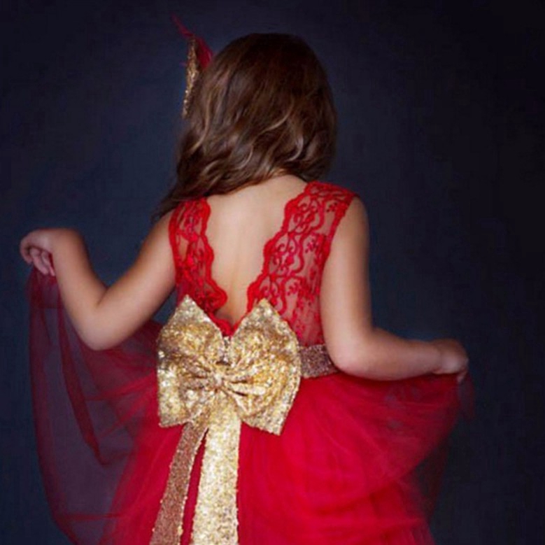 Đầm công chúa cộc tay đính nơ xinh xắn cho bé gái từ 1-6 tuổi