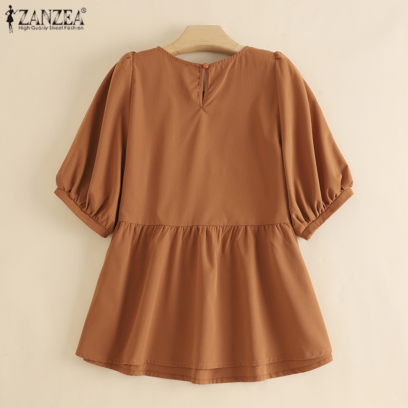 Zanzea Áo Cotton Tay Phồng Màu Trơn Thời Trang Dành Cho Nữ