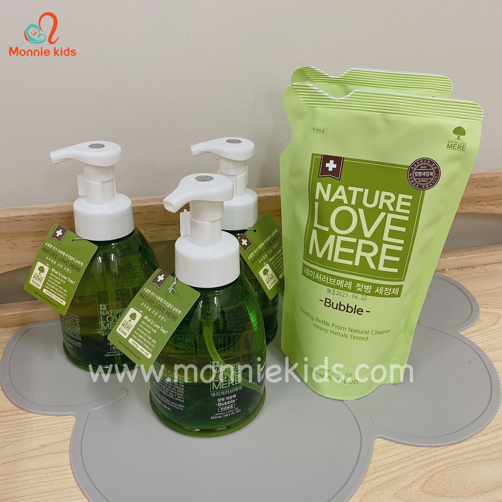 Nước rửa bình sữa cho bé Nature Love Mere hữu cơ tạo bọt dạng túi 500ml, dung dịch vệ sinh bình sữa