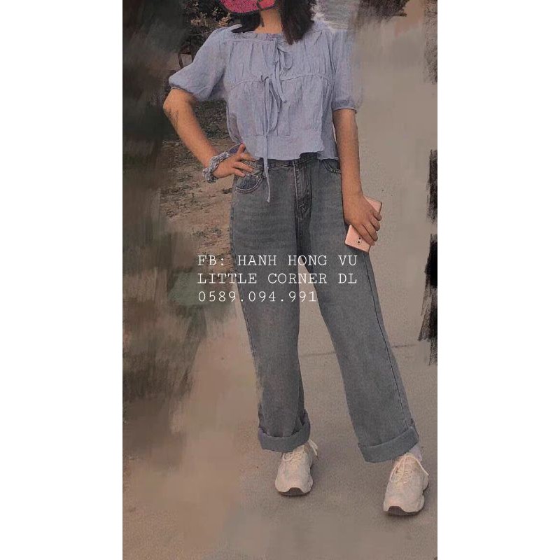 Quần baggy jean khóa khuy gài eo FREESHIPlưng cao ulzzang kèm ảnh thật hàng quảng châu