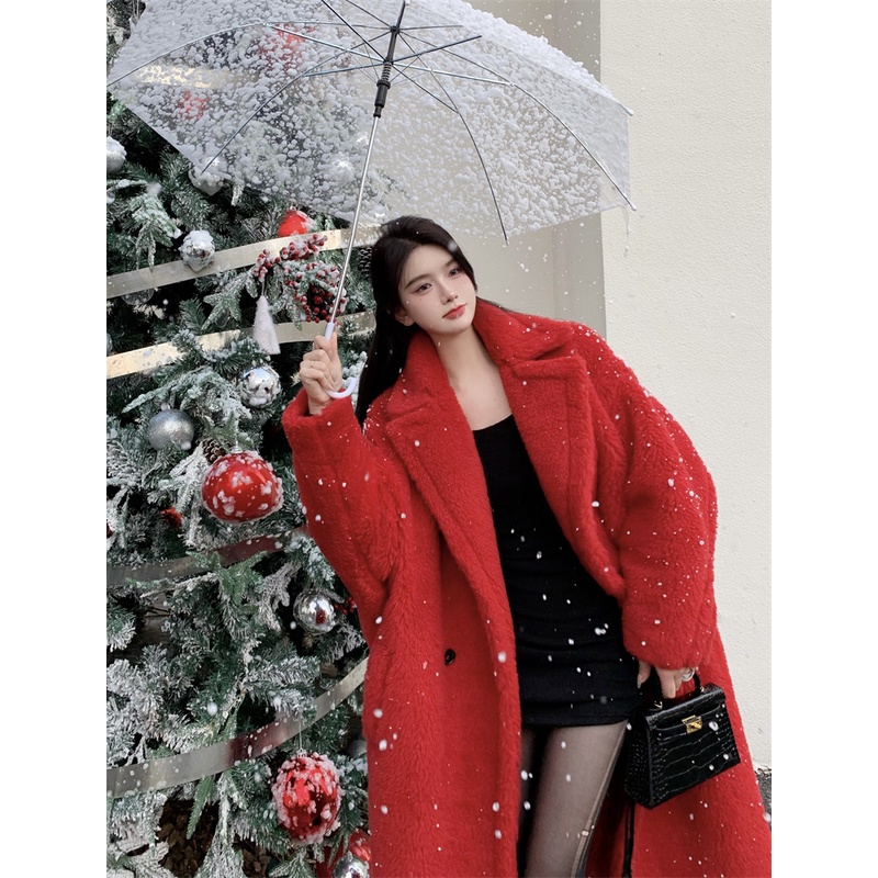 Áo khoác lông dáng dài của nữ hàng Quảng Châu cao cấp đầu xu hướng mùa đông ngọt ngào sang trọng