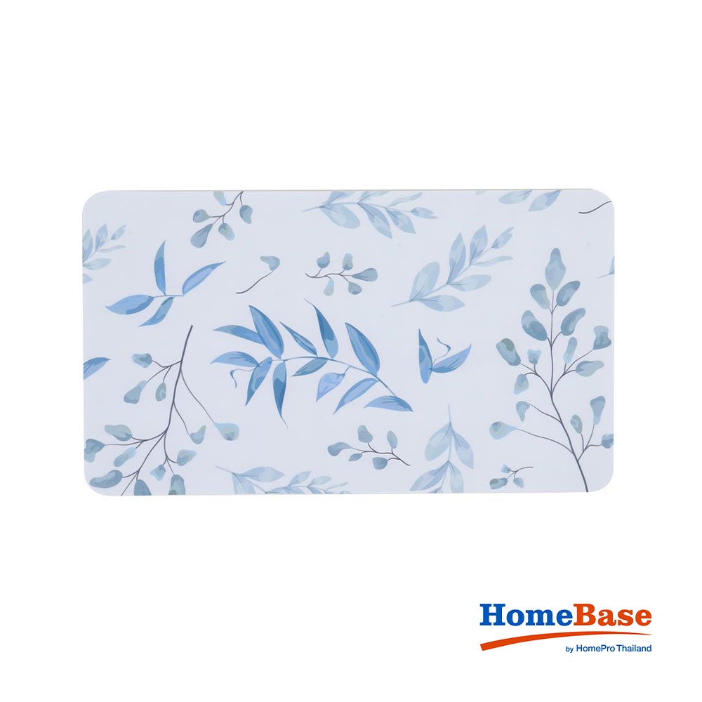 HOMEBASE MOYA Thảm lau chân bằng PVC mặt sau chống trượt họa tiết lá xanh dương 46.5Wx1Dx77Hcm