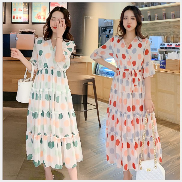 ĐẦM BẦU VÁY BẦU ĐIỂM SÓNG 4TẦNG (2 màu )