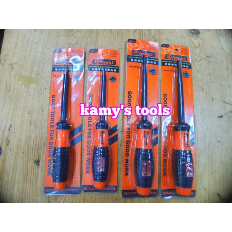 Tua vít bake dẹp cách điện kiêm bút thử điện Asaki AK-0988 AK-9089 6x125mm, tô vít
