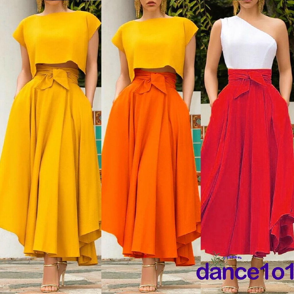 Chân váy maxi lưng cao xếp ly to cho nữ