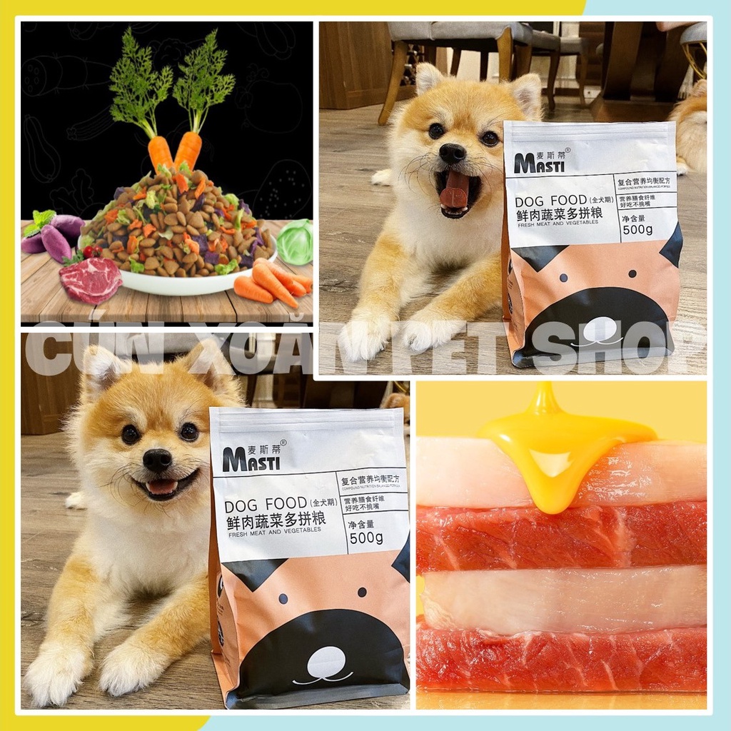 Hạt thức ăn cho chó trộn sẵn rau củ Masti (túi 500g) hạt thức ăn bổ sung chất xơ cho chó