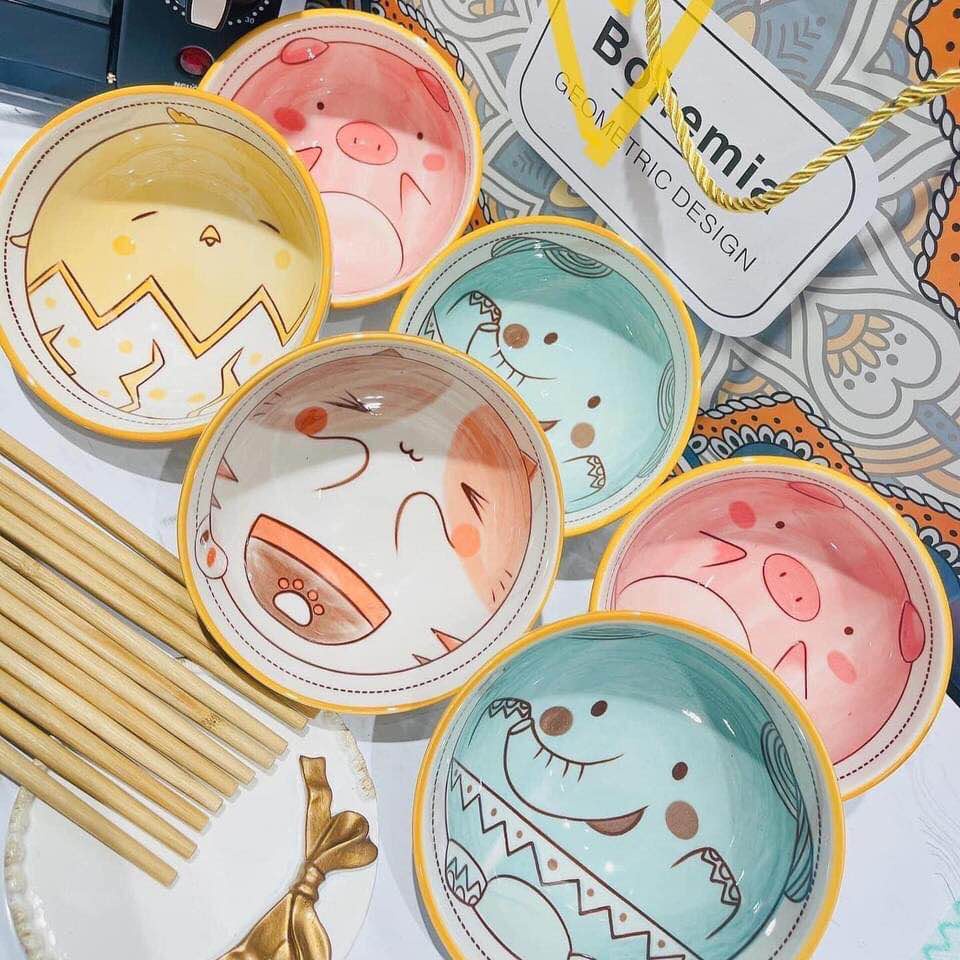 bộ 6 bát derco siêu xinh có kèm đũa . hộp đựng túi xách