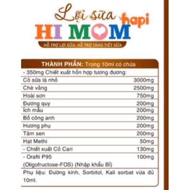 Siro LỢI SỮA HI MOM - Thông Tuyến Sữa, Tăng Tiết Sữa, Sữa Thơm, Đặc, Đủ Chất - Tặng Tinh Dầu Thảo Dược Giảm Ho, Sổ Mũi
