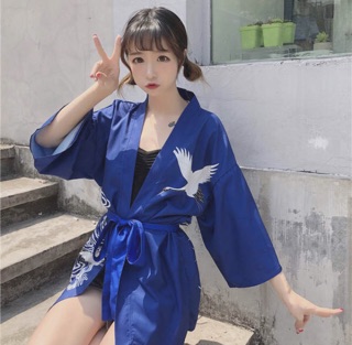 Haori Nữ Nhật Bản Chất Sơ Mi Lụa ( kèm dây cột eo rời )