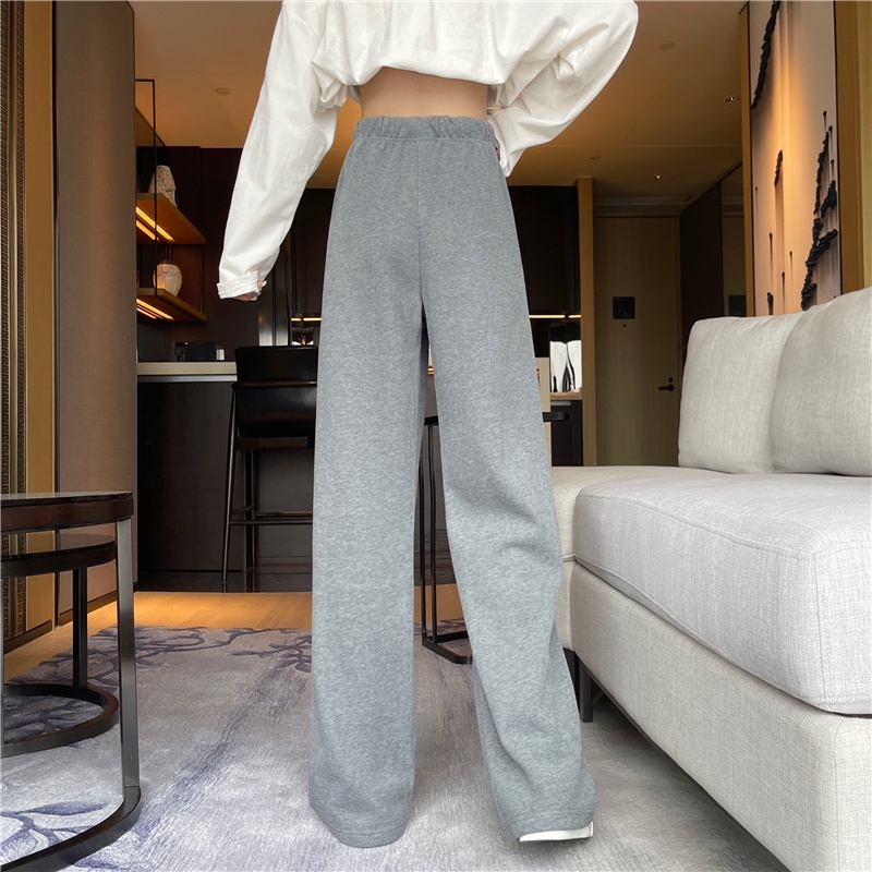 SUXI Quần Dài Lưng Cao Ống Rộng Màu Sắc Đơn Giản Thời Trang Mùa Thu Cho Nữ