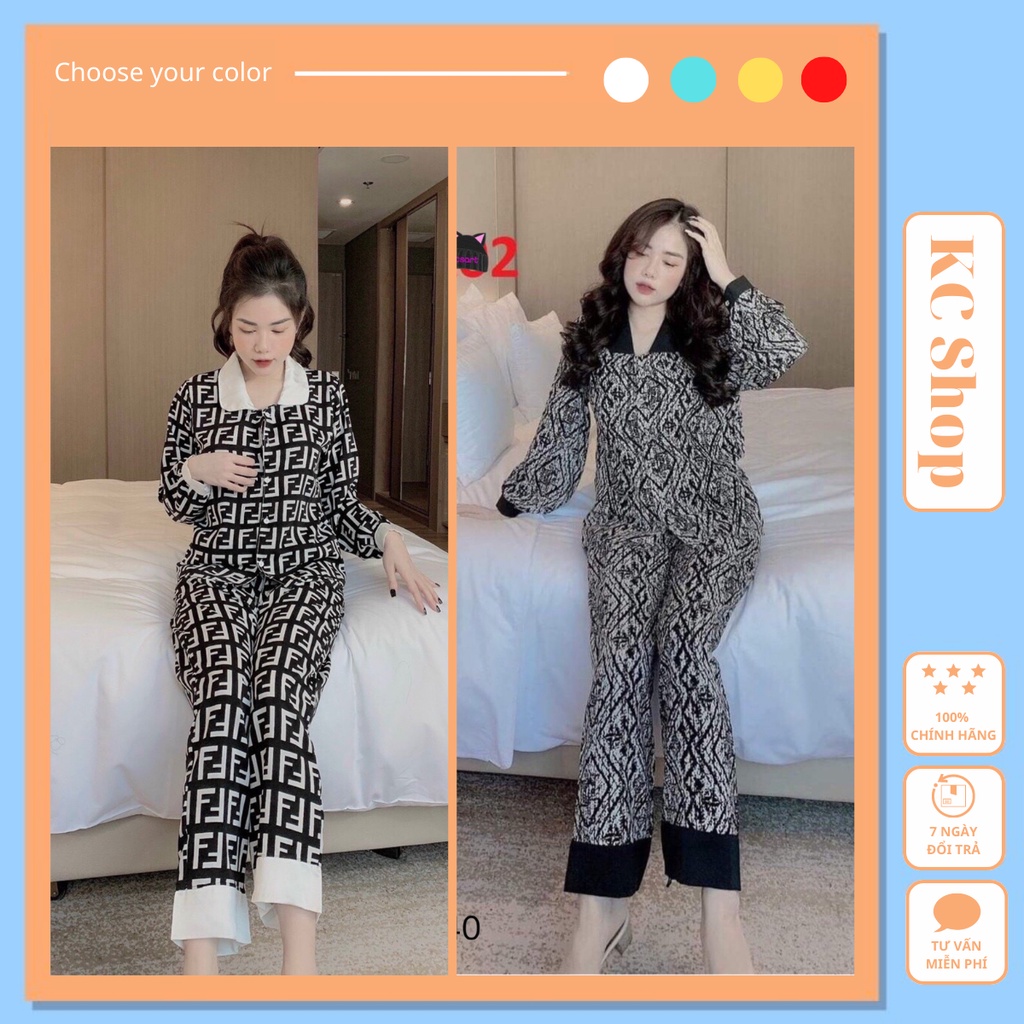 Bộ pijama cổ sen dài tay dễ thương, Đồ ngủ nữ cao cấp - KC Shop