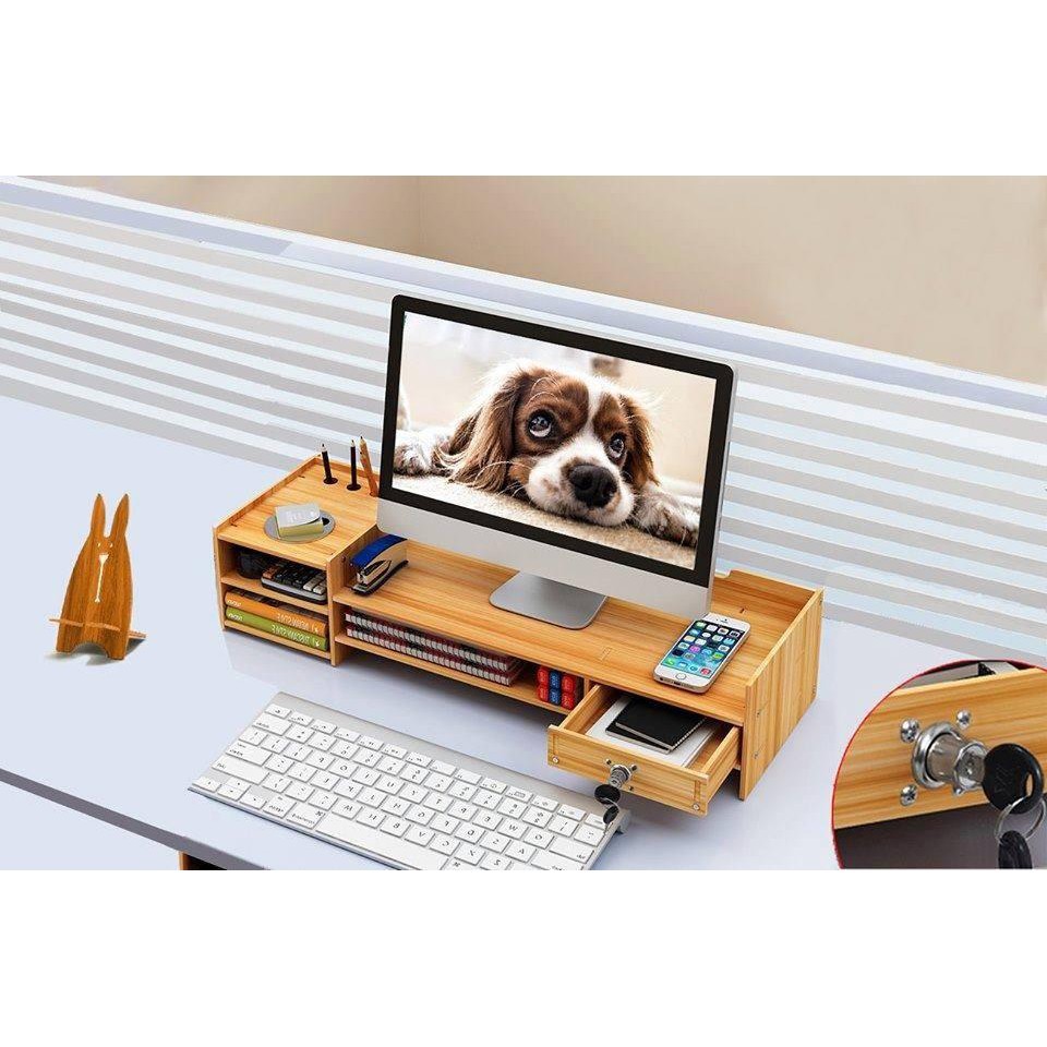 Bàn kê màn hình máy tính có ngăn khóa tiện lợi thiết kế đẹp mắt