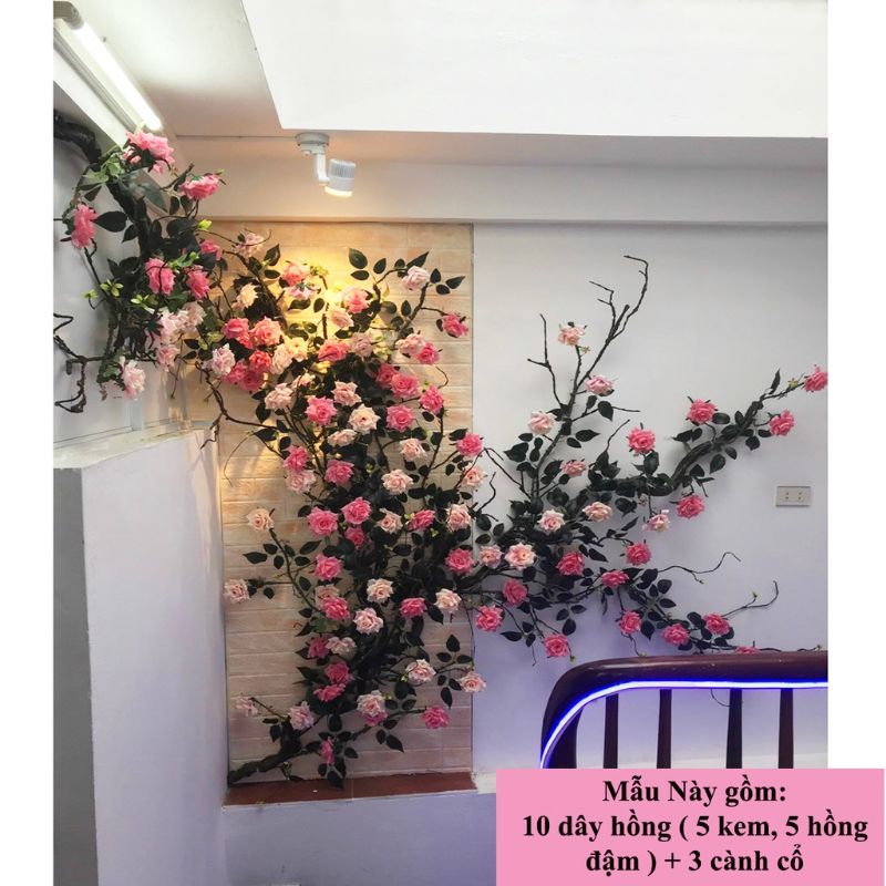 Dây hoa giả/ Dây Hồng Leo cổ dài 1,7m trang trí không gian siêu đẹp