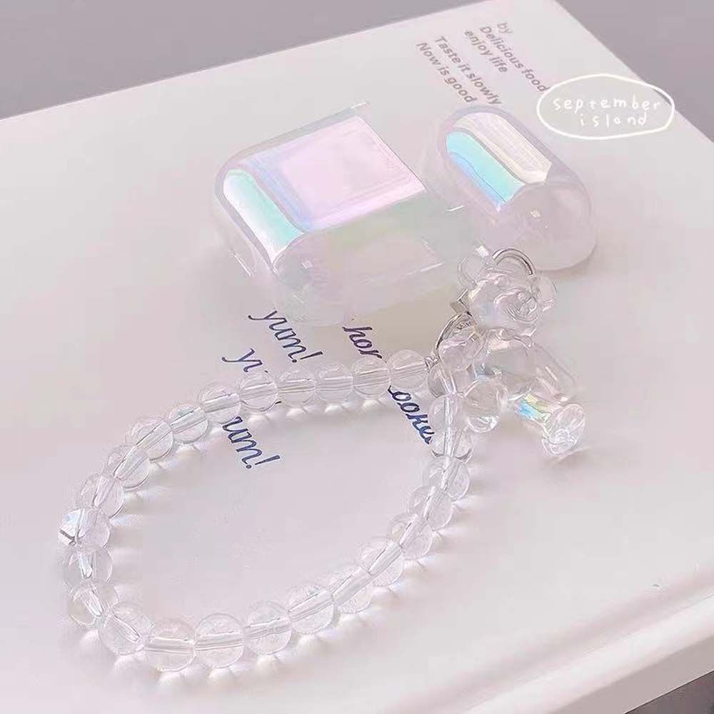 Dây đeo điện thoại dạng chuỗi hạt màu laser mặt hình chú gấu/ bướm dễ thương sáng tạo