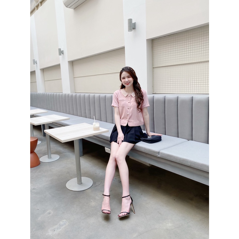 ÁO SƠ MI NỮ CỘC TAY ĐẸP HAI TÚI CỔ BE AM181