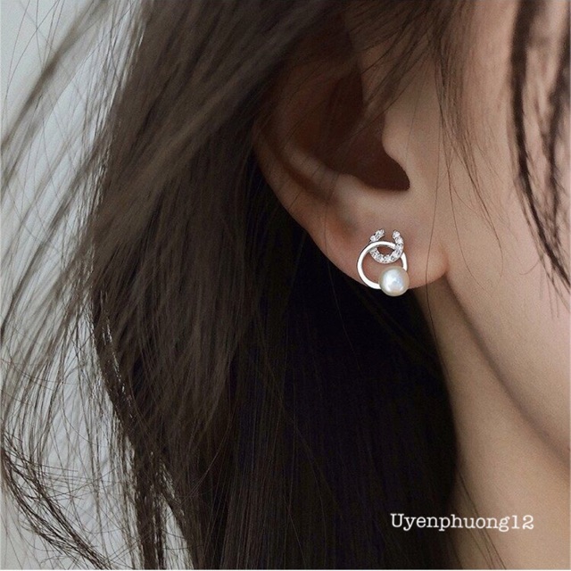 Bông tai khuyên tai bạc ý 30% (khắc mã s925) ngọc nhân tạo , bông tai hàn quốc