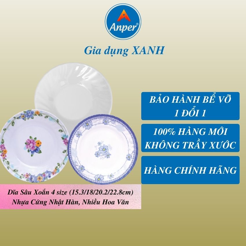 Đĩa đĩa nhựa melamine ANPER plate dĩa sâu nhật hàn cứng cao cấp an toàn sang trọng