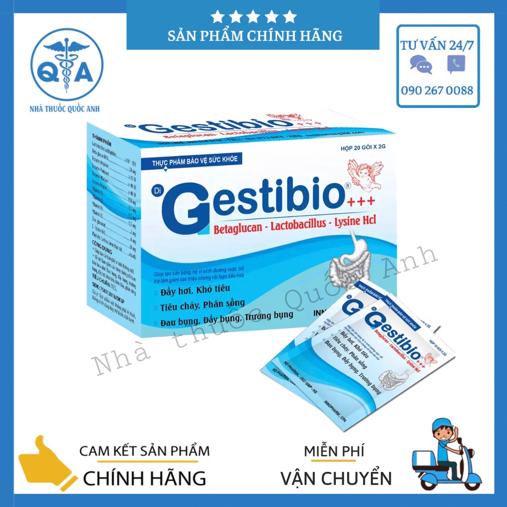 Men tiêu hoá Gestibio giúp giảm đầy hơi, khó tiêu, trướng bụng Hộp nhỏ 10 gói, lớn 20 gói