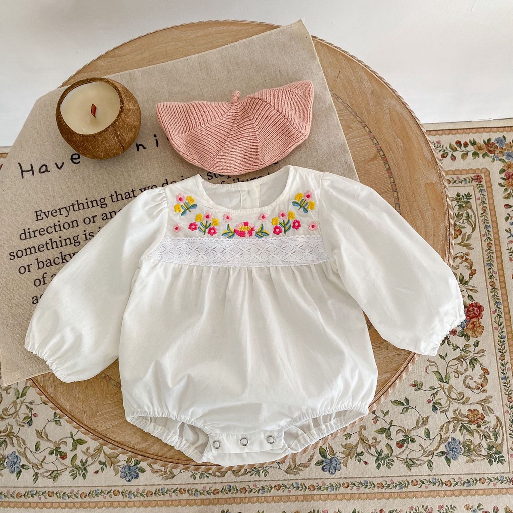 Áo Khoác cotton Cổ Tròn Tay Phồng Thêu Hoa Thời Trang Mùa Thu Cho Bé Gái