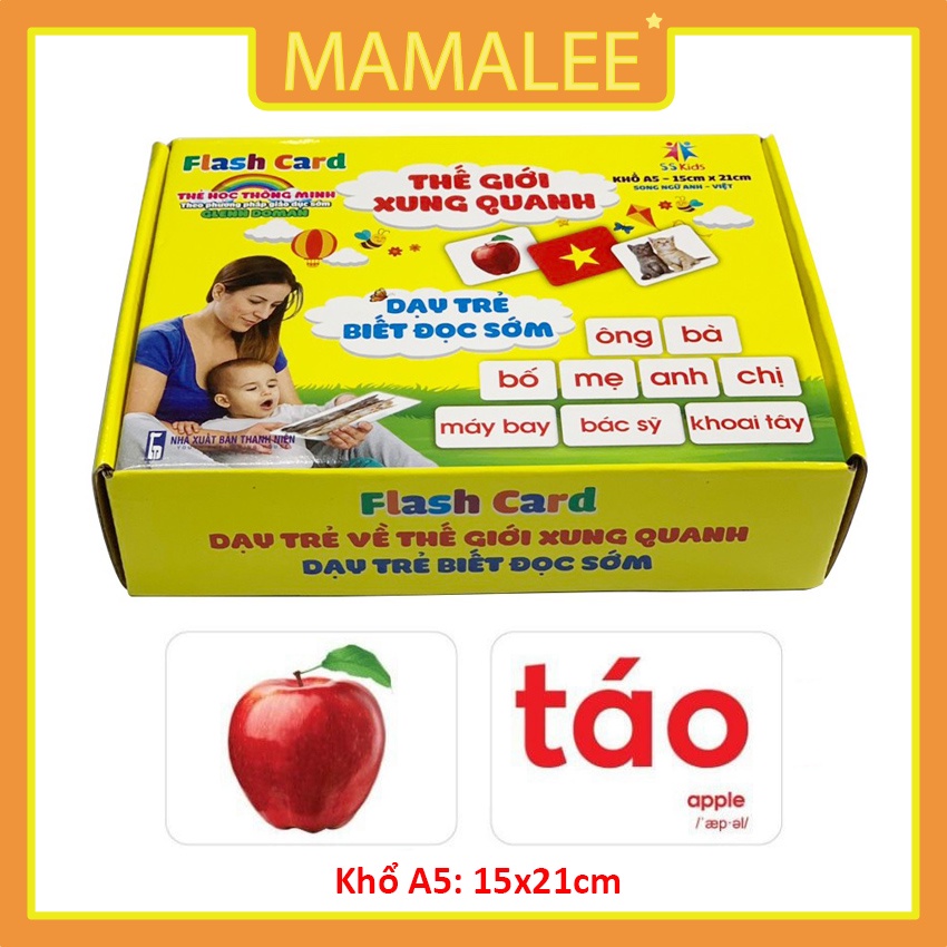 Bộ Thẻ Học Thông Minh Loại To Cứng A5 - Flash Card Dạy Bé Nhận Biết Thế Giới Xung Quanh Glenn Doman Song Ngữ Anh Việt