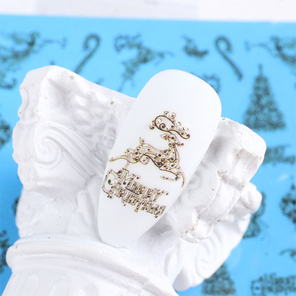 [Hàng mới về] Miếng dán trang trí móng chuyển nước họa tiết giáng sinh màu trắng đen 4 trong 1