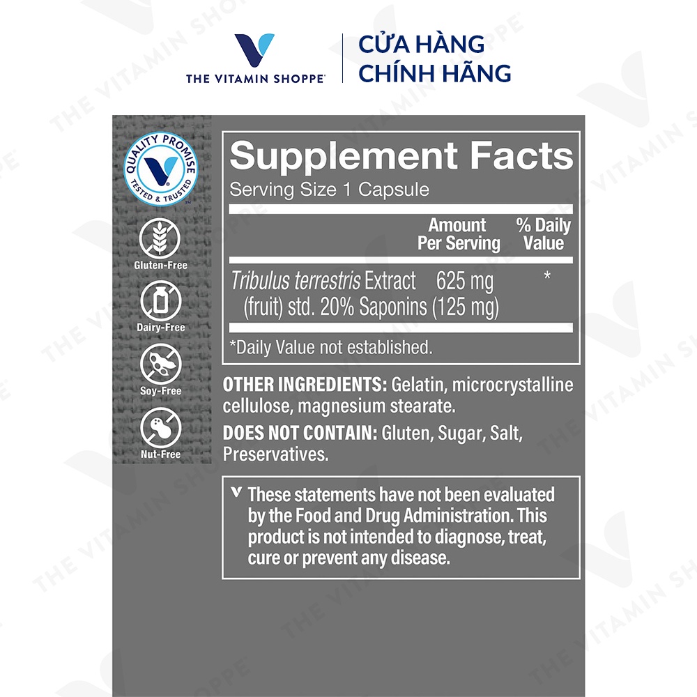 Viên uống tăng cường sinh lý nam giới THE VITAMIN SHOPPE Tribulus Terrestris Extract 100/300 viên